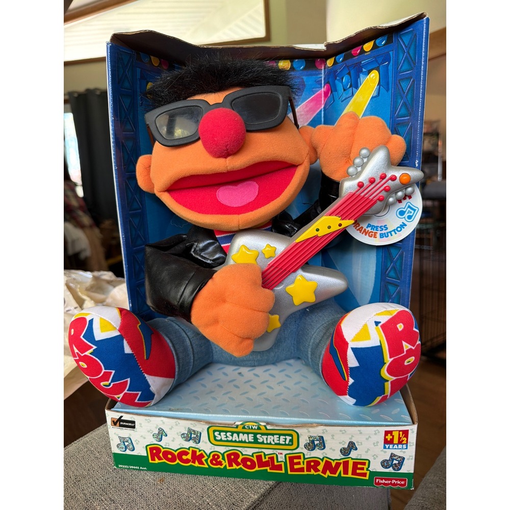 Vintage 1998 Sesame Street Rock & Roll Ernie Fisher-Price Tyco Singing Plush Toy